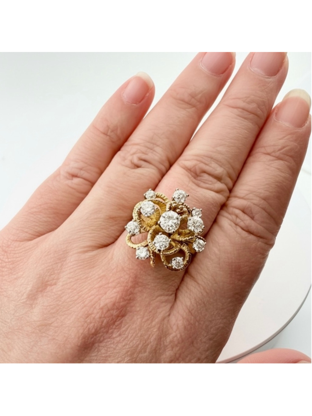 Vintage Diamond Cluster Ring 14K Gold Size 6 Old European Cut 1.5CT Retro Modern - Picture 3 of 12